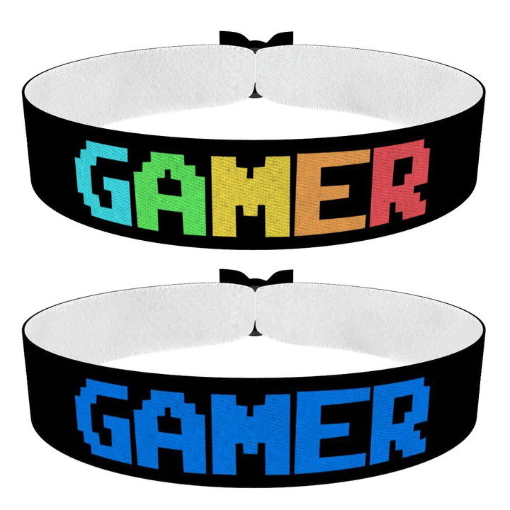Zum Produkt Gamer Stoffarmband 2er Set bunt schwarz blau für Gaming Fans