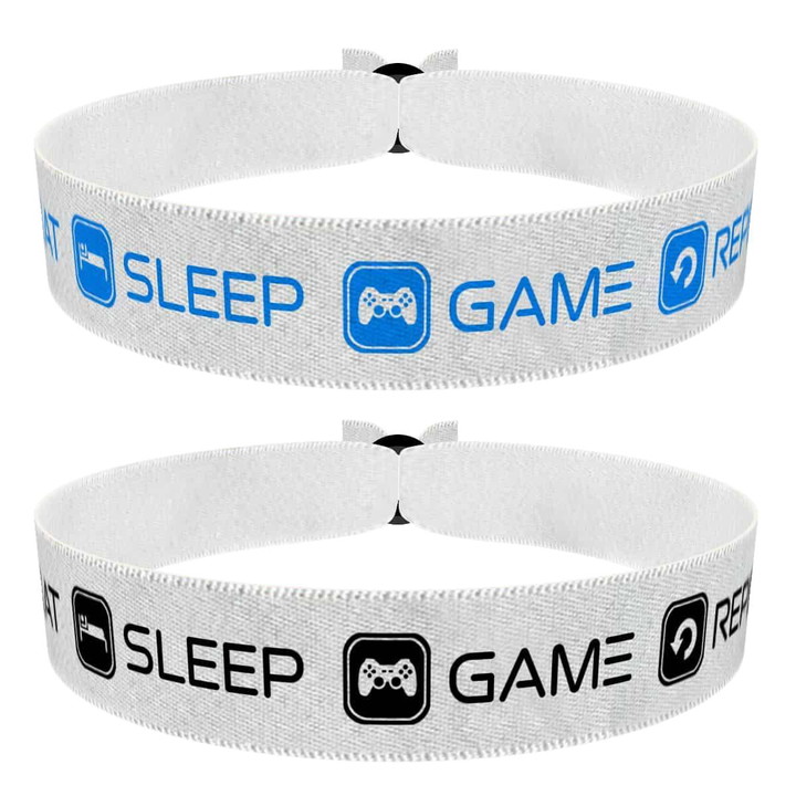 Zum Produkt 2er Set Eat Sleep Game Repeat Stoffarmbänder blau schwarz