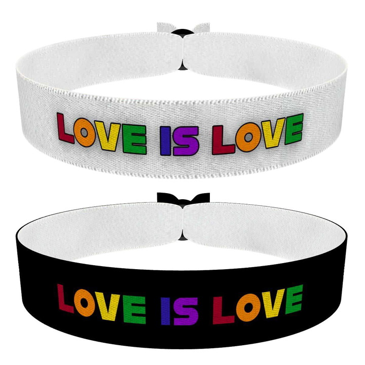 Zum Produkt 2er Set Love is Love Stoffarmbänder weiß schwarz bunt