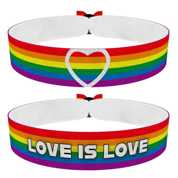 Zum Produkt LGBTQ Herz und Rainbow Stoffarmband 2er Set Liebesbotschaft