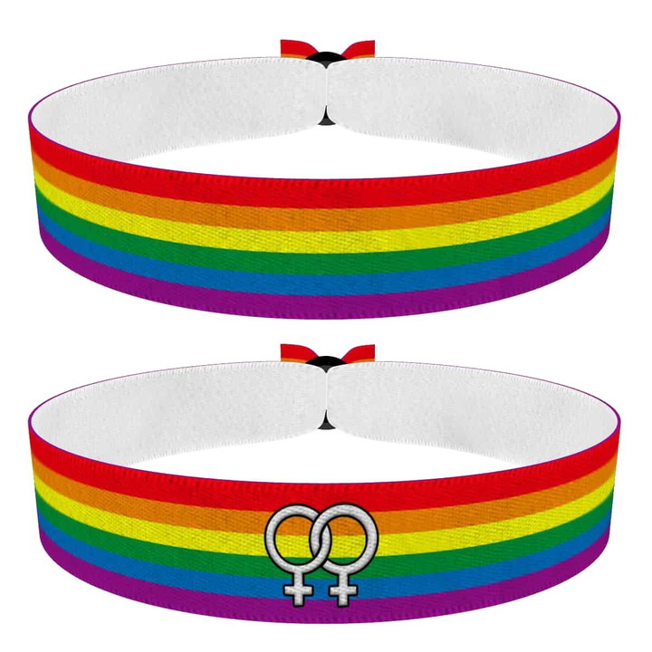 Zum Produkt 2er Set LGBTQ Rainbow Flagge und Lesben Symbole Stoffarmbänder