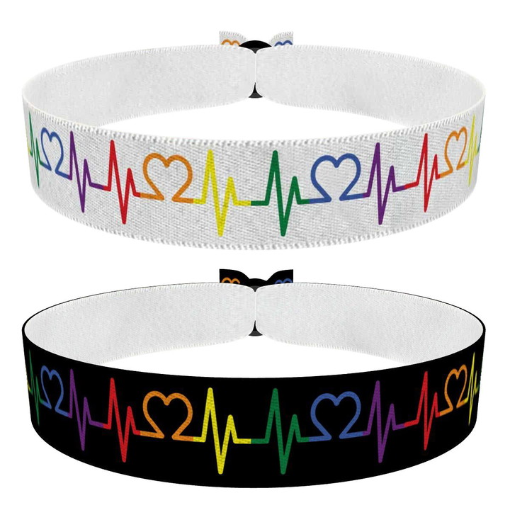 Zum Produkt LGBTQ Heartbeat Set 2er Stoffarmbänder weiß schwarz