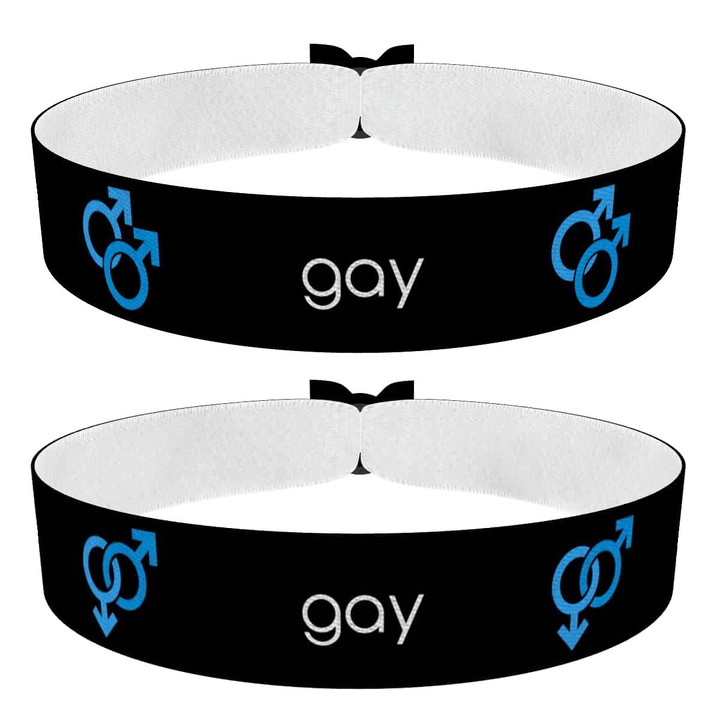 Zum Produkt 2er Set Gay Symbol Text schwarz Stoffarmbänder für Stolz und Liebe