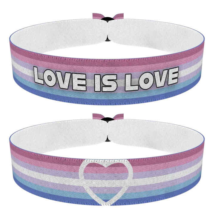 Zum Produkt Demibigender 2er Set Love is Love und Heart Stoffarmbänder