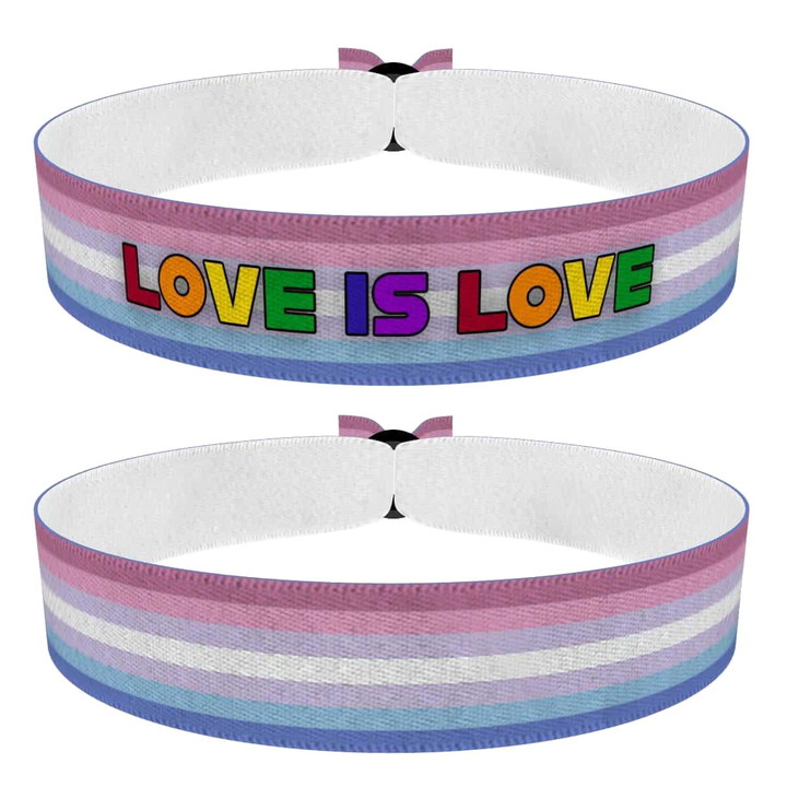 Zum Produkt 2er Set Demibigender Stoffarmbänder Love is Love und Flagge