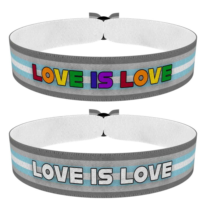 Zum Produkt 2er Set Demiboy Love is Love bunt und weiß Stoffarmbänder