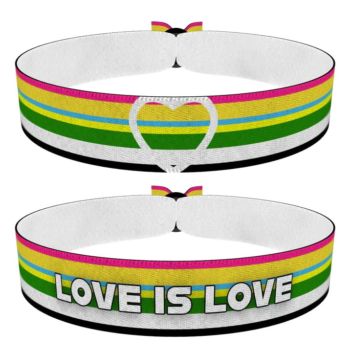 Zum Produkt 2er Set Pan-Skolio Heart und Love is Love Stoffarmbänder