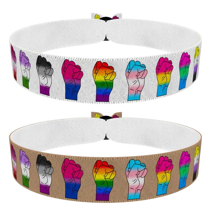 Zum Produkt 2er Set LGBTQ Strong Together Stoffarmbänder weiß beige
