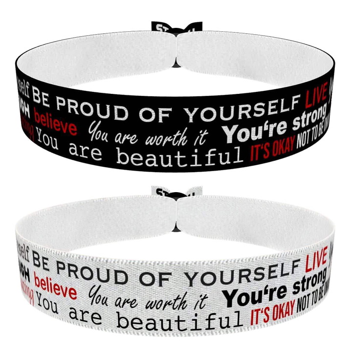 Zum Produkt 2er Set Affirmation Stoffarmbänder schwarz und weiß