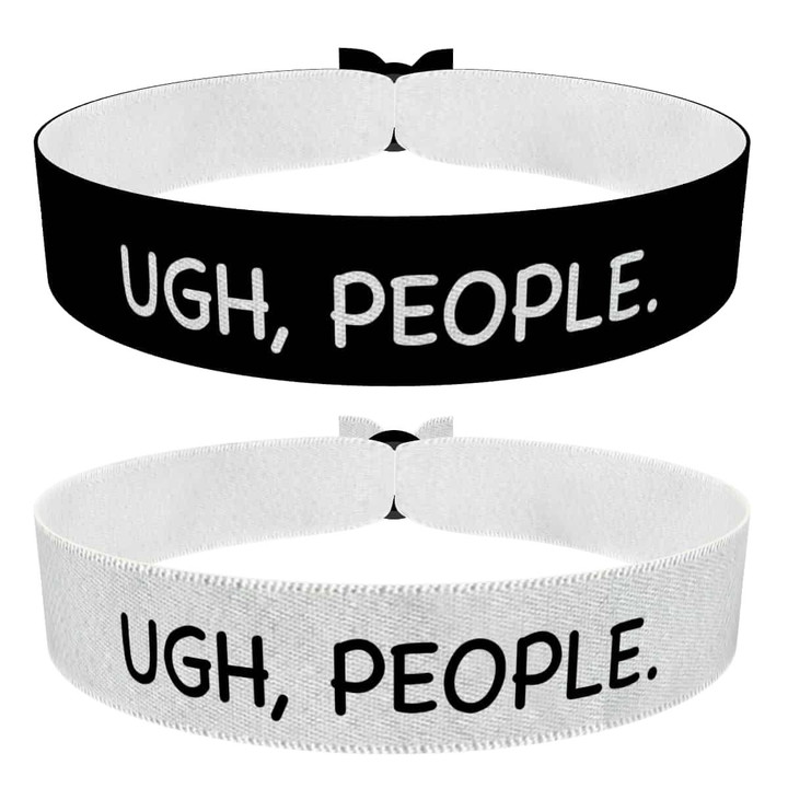 Zum Produkt 2er Set Ugh People Stoffarmbänder schwarz und weiß für jeden Anlass