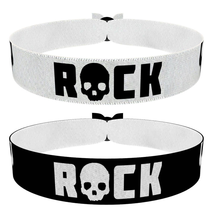 Zum Produkt Rock Skull Stoffarmbänder Set in Weiß und Schwarz 2er Set
