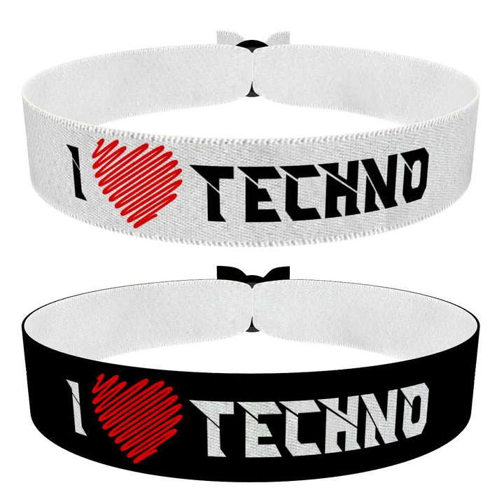 Zum Produkt I Love Techno 2er Set weiß und schwarz Stoffarmbänder