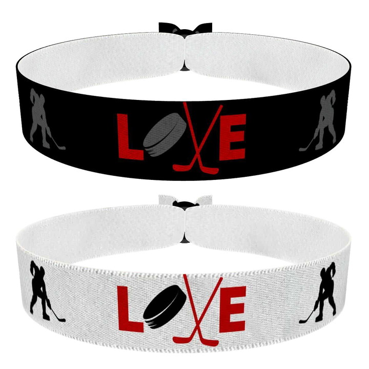 Zum Produkt Eishockey Stoffarmband Set schwarz und weiß 2er Set