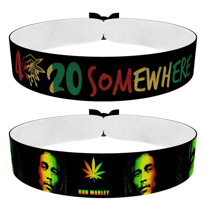 Zum Produkt 2er Set Stoffarmbänder 4:20 Somewhere Schwarz und Bob Marley