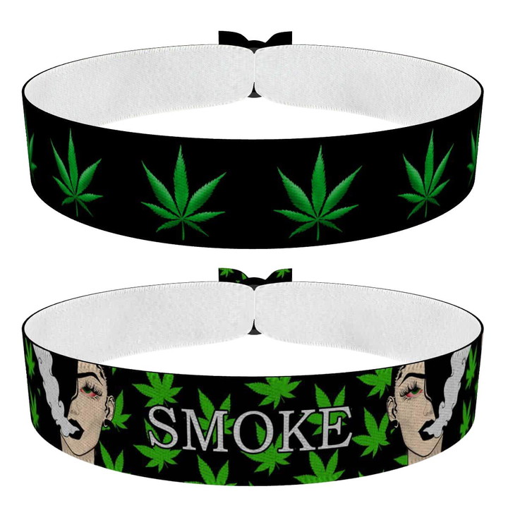 Zum Produkt Stoffarmband Set 2er Weed Leaf Schwarz Grün Smoke Sheigo