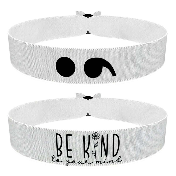 Zum Produkt 2er Set Semikolon und Be kind to your mind Stoffarmbänder