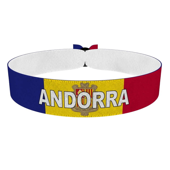 Zum Produkt Andorra Flagge mit Ländername Stoffarmband