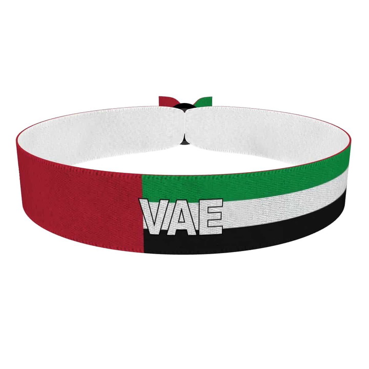 Zum Produkt Vereinigte Arabische Emirate (VAE) Flagge mit Ländername Stoffarmband