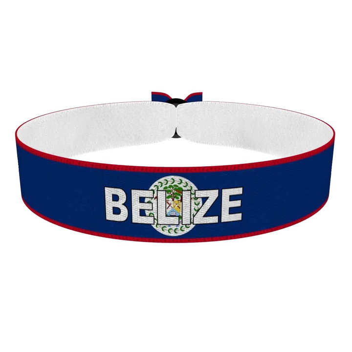 Zum Produkt Belize Flagge mit Ländername Stoffarmband