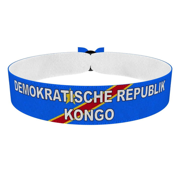 Zum Produkt Demokratische Republik Kongo Flagge mit Ländername Stoffarmband