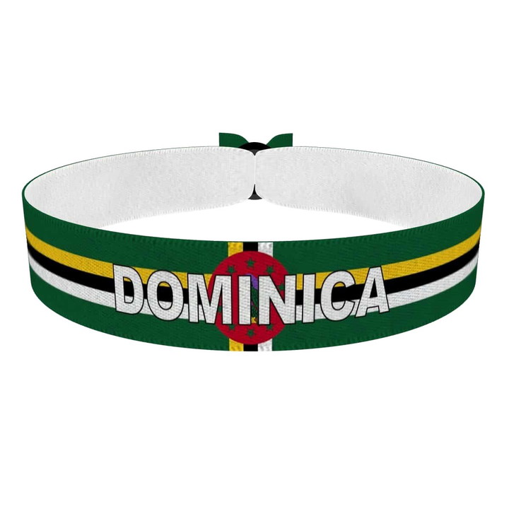 Zum Produkt Dominica Flagge mit Ländername Stoffarmband