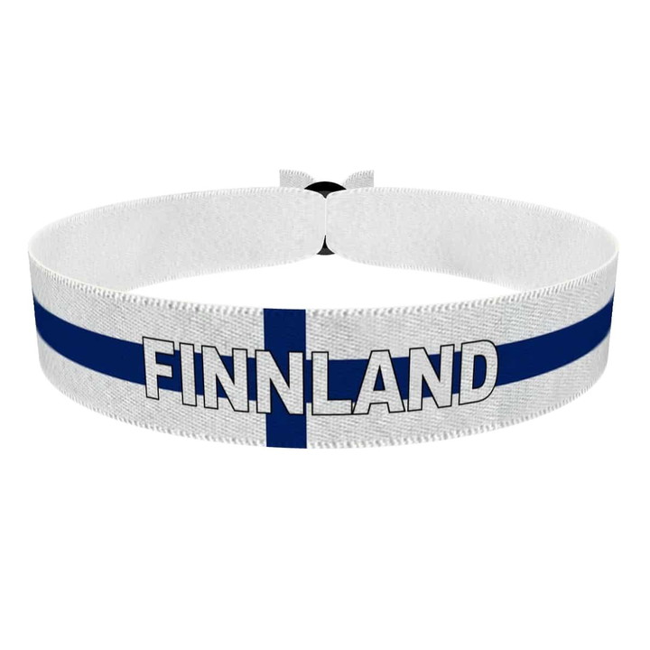 Zum Produkt Finnland Flagge mit Ländername Stoffarmband