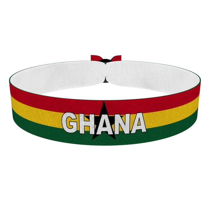 Zum Produkt Ghana Flagge mit Ländername Stoffarmband