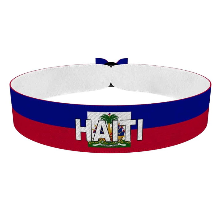Zum Produkt Haiti Flagge mit Ländername Stoffarmband
