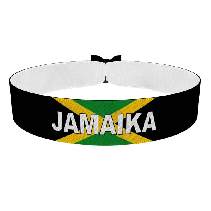 Zum Produkt Jamaika Flagge mit Ländername Stoffarmband