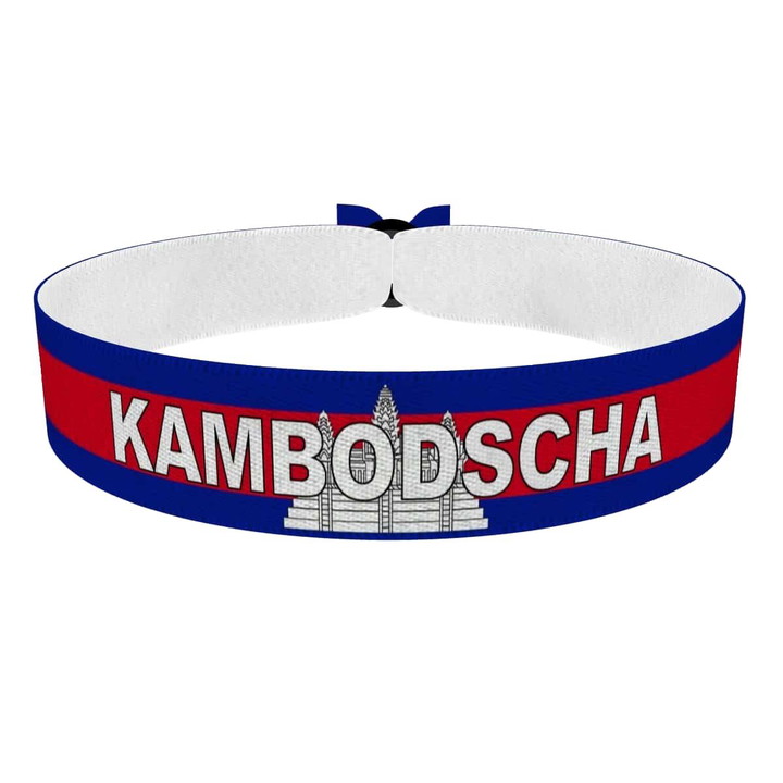 Zum Produkt Kambodscha Flagge mit Ländername Stoffarmband