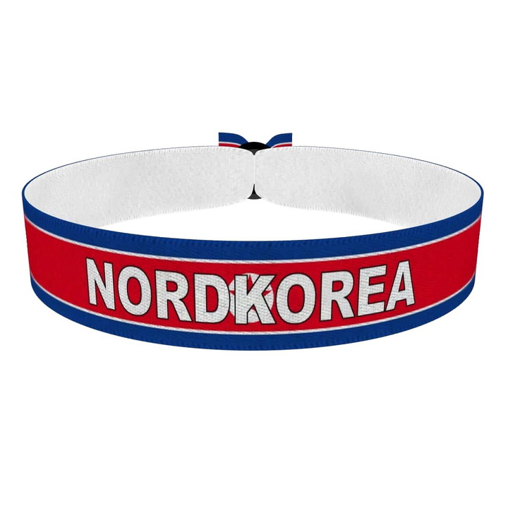 Zum Produkt Nordkorea Flagge mit Ländername Stoffarmband