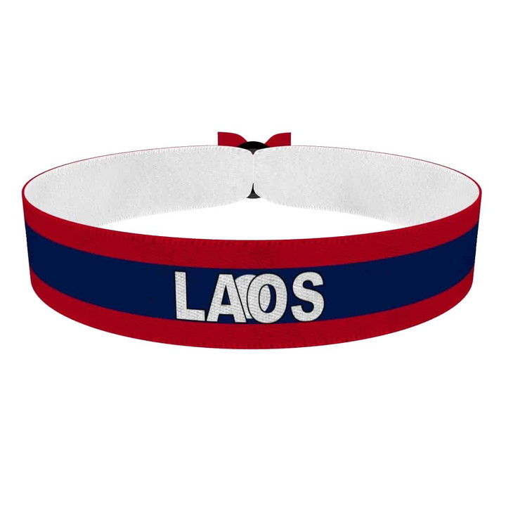 Zum Produkt Laos Flagge mit Ländername Stoffarmband