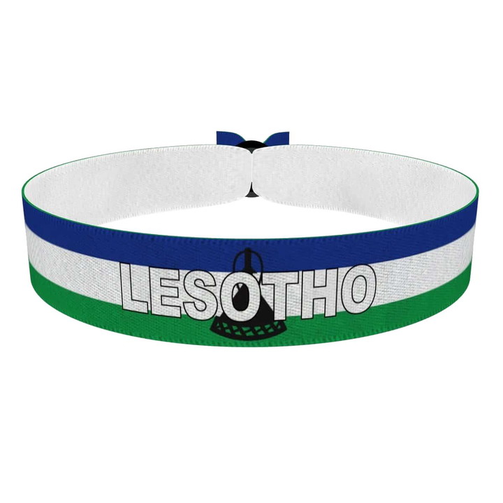 Zum Produkt Lesotho Flagge mit Ländername Stoffarmband