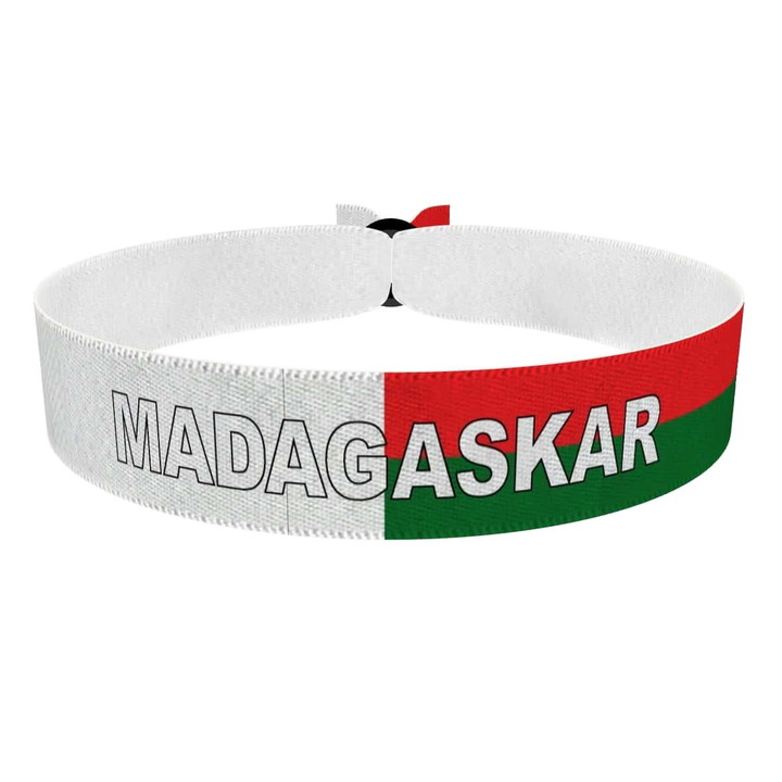 Zum Produkt Madagaskar Flagge mit Ländername Stoffarmband