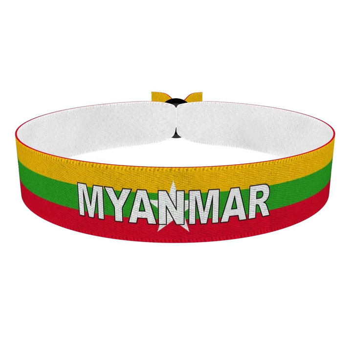 Zum Produkt Myanmar Flagge mit Ländername Stoffarmband