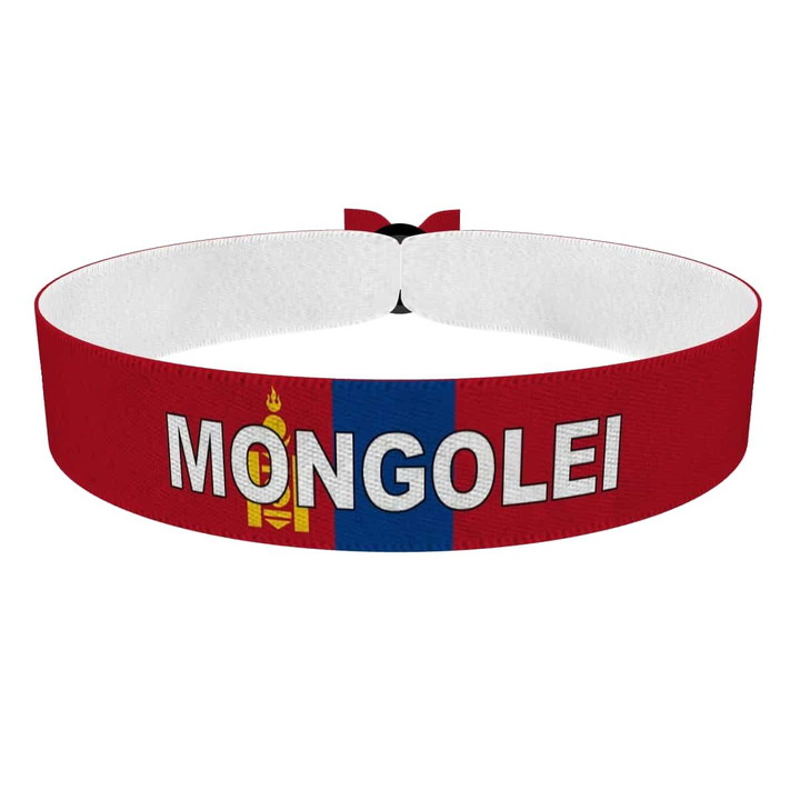 Zum Produkt Mongolei Flagge mit Ländername Stoffarmband