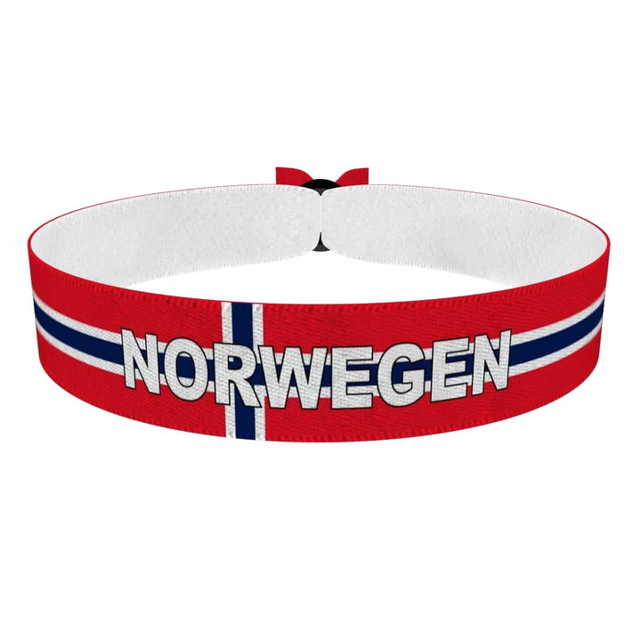 Zum Produkt Norwegen Flagge mit Ländername Stoffarmband
