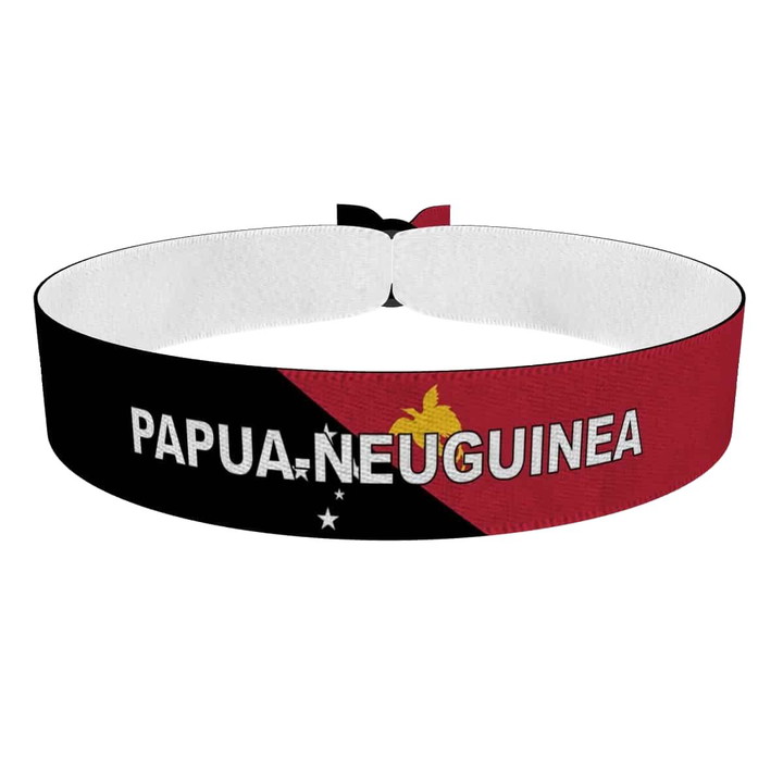 Zum Produkt Papua-Neuguinea Flagge mit Ländername Stoffarmband