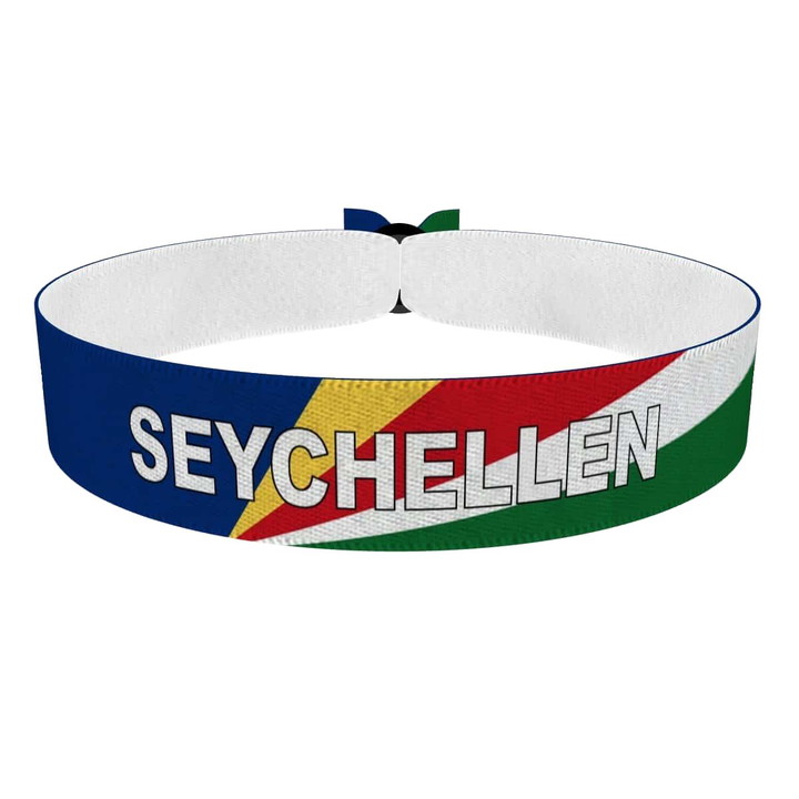 Zum Produkt Seychellen Flagge mit Ländername Stoffarmband