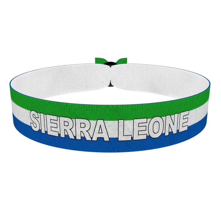 Zum Produkt Sierra Leone Flagge mit Ländername Stoffarmband