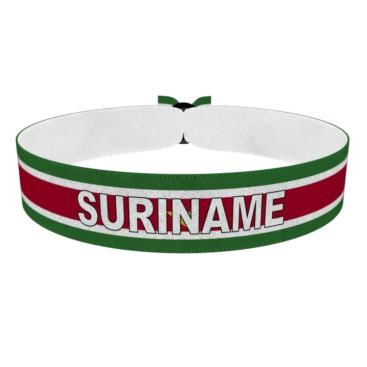 Zum Produkt Suriname Flagge mit Ländername Stoffarmband
