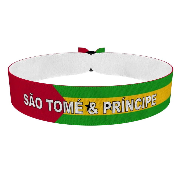 Zum Produkt São Tomé & Príncipe Flagge mit Ländername Stoffarmband