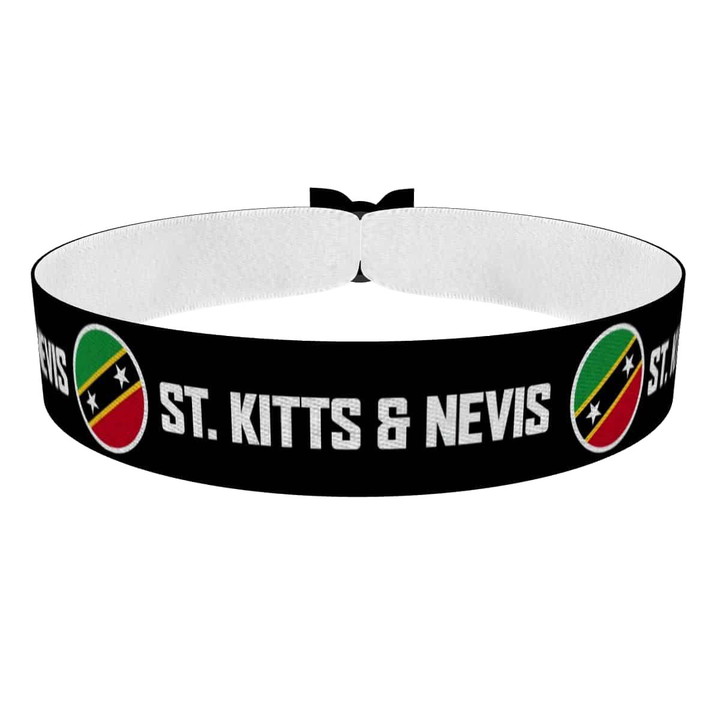 Zum Produkt St. Kitts und Nevis runde Flaggen Stoffarmband
